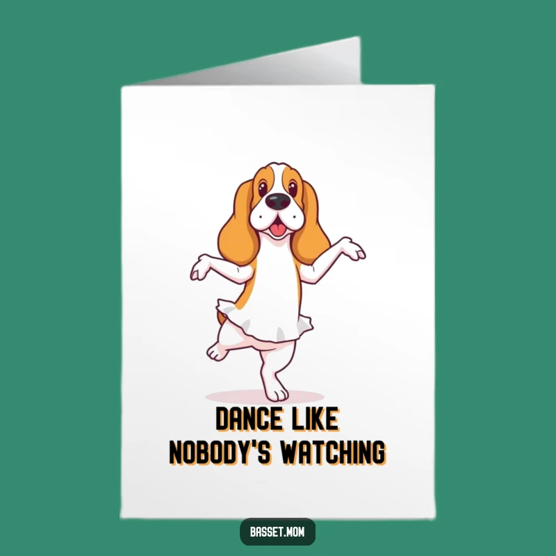 Free Printable Funny Basset Hound Ballet Birthday Card: Wobbly Dancer Downloadable Gift