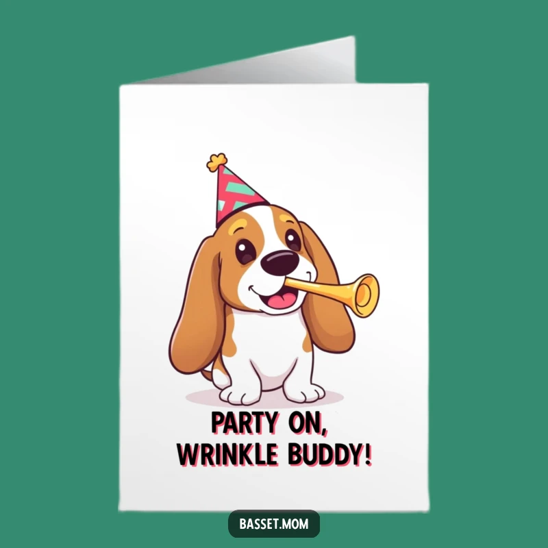 Festive Free Printable Birthday Card: Basset Hound Trumpeter - Downloadable Party Fun!