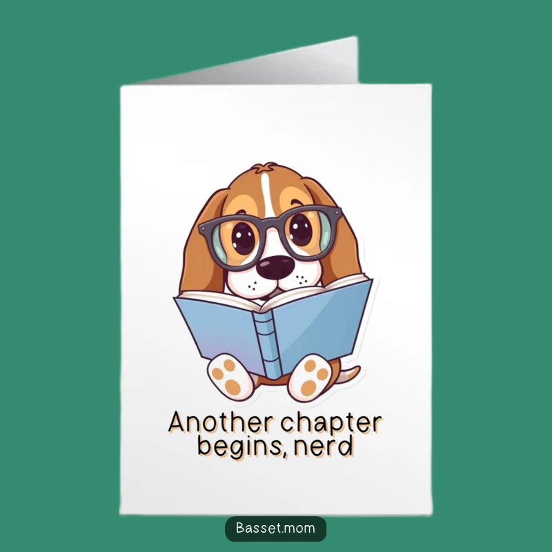 Free Printable Basset Hound Birthday Card: Funny Bookworm Dog Downloadable Greeting