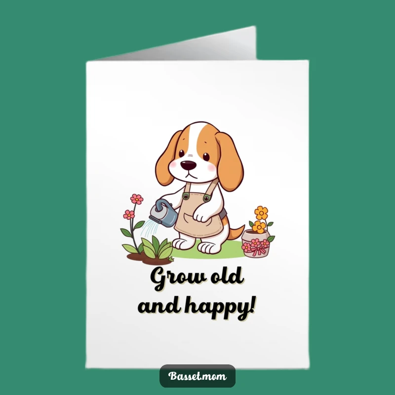 Free Printable Gardening Basset Birthday Card: Funny Dog Lover Downloadable Gift