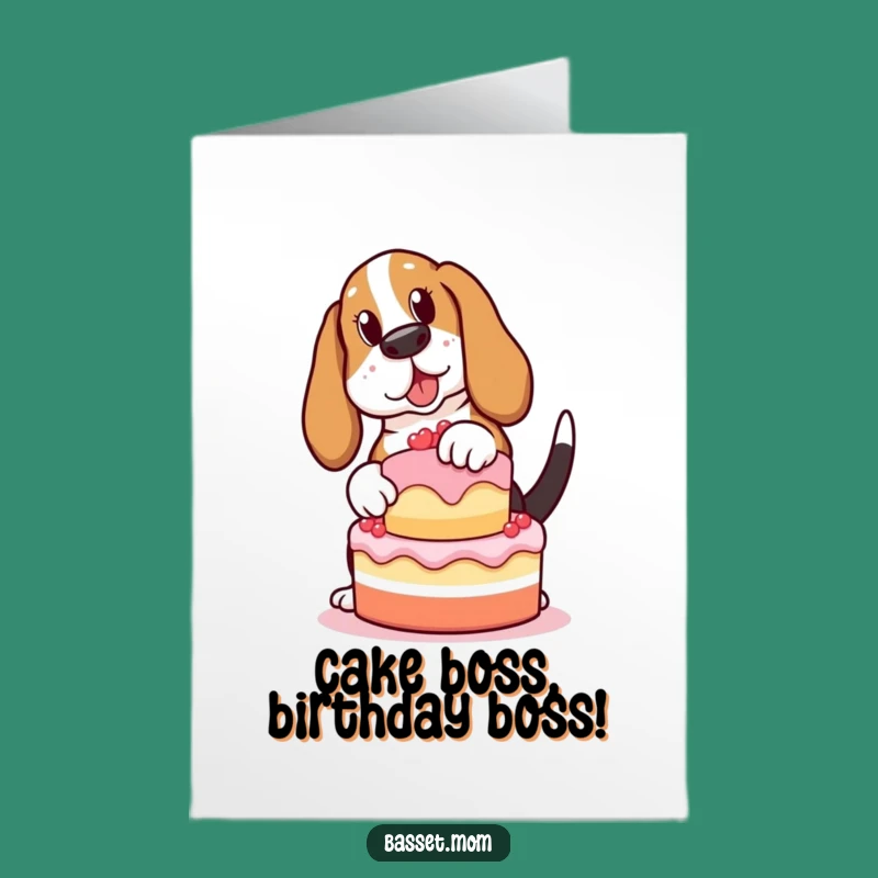 Funny Basset Hound Birthday Card Free Printable: Cake Balancing Dog Downloadable Gift