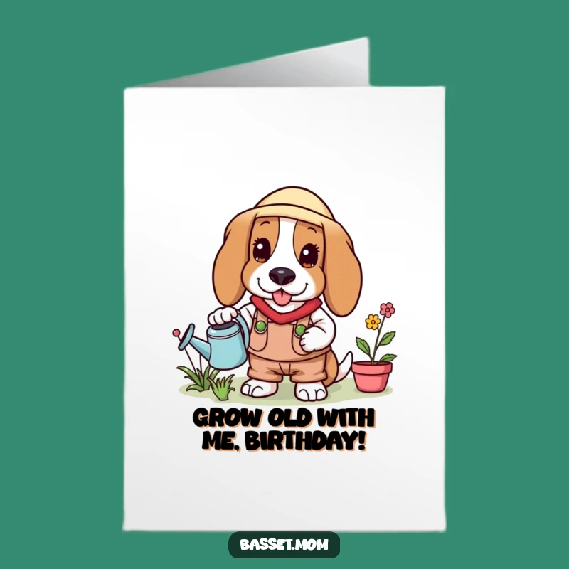Funny Free Printable Birthday Card: Gardening Basset Hound DIY Downloadable Gift