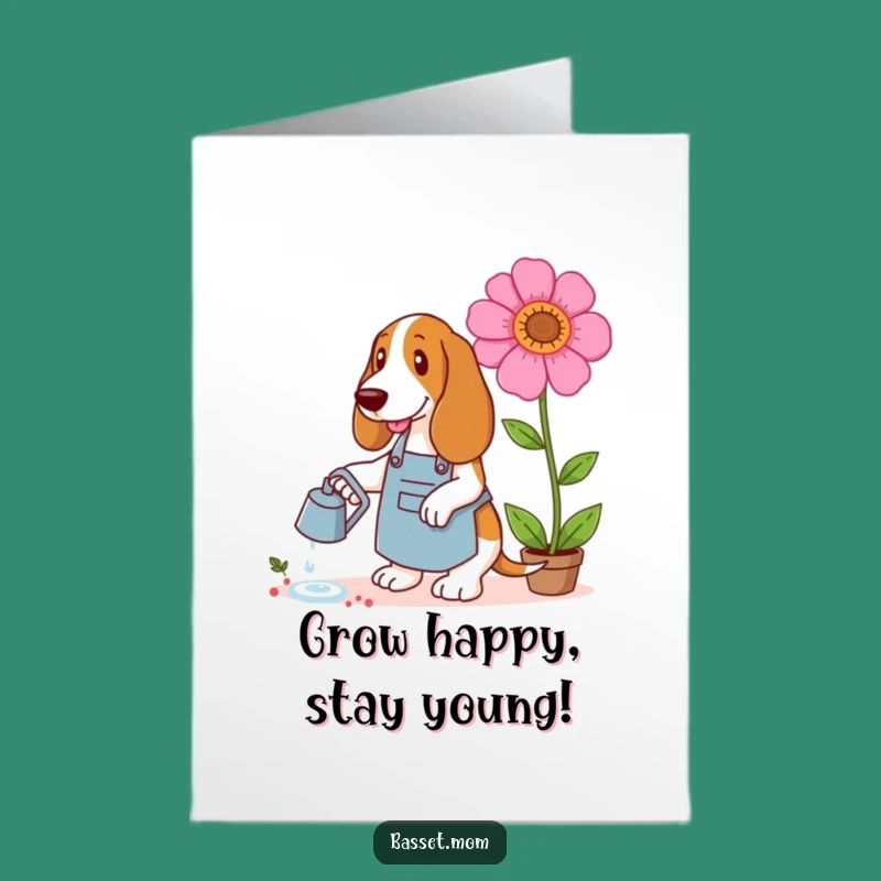Free Printable Birthday Card: Gardening Basset Hound - Grow Big Laughs!
