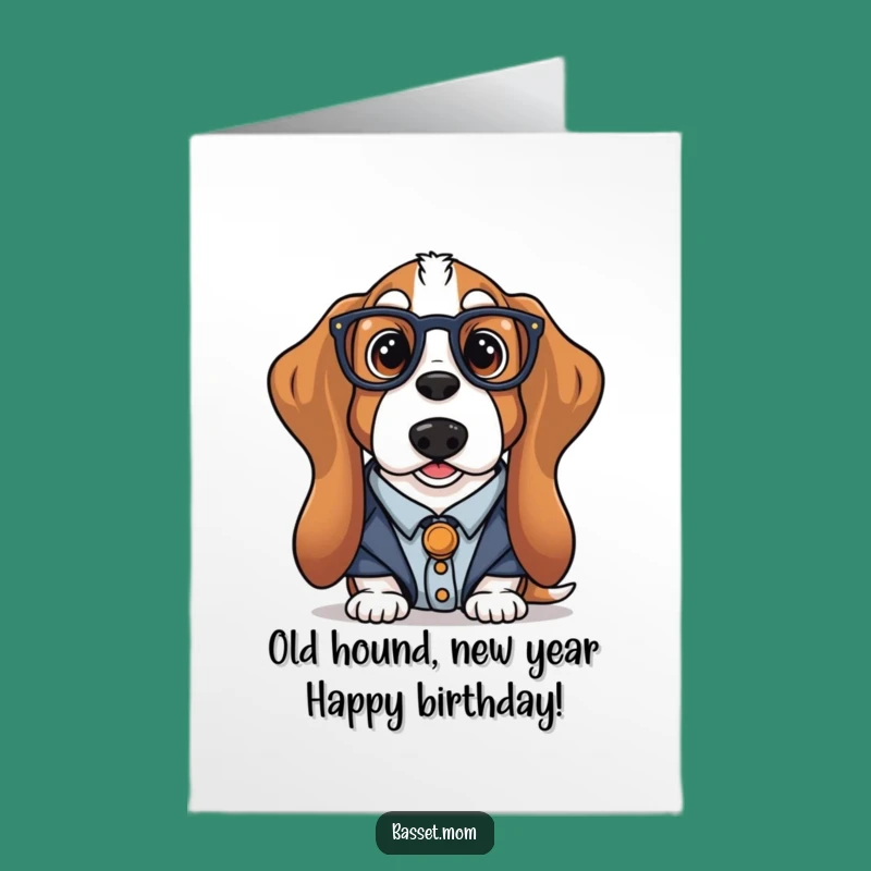Free Printable Basset Hound Librarian Birthday Card: Scholarly Pup DIY Gift