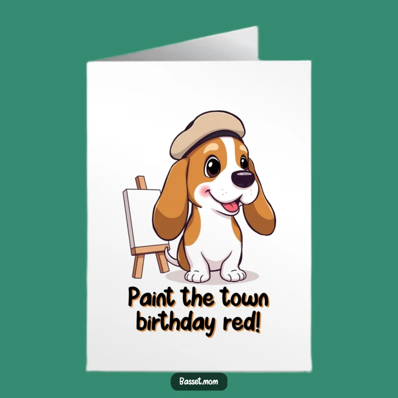 Free Printable Basset Hound Artist Birthday Card: Funny Pup Painting Download