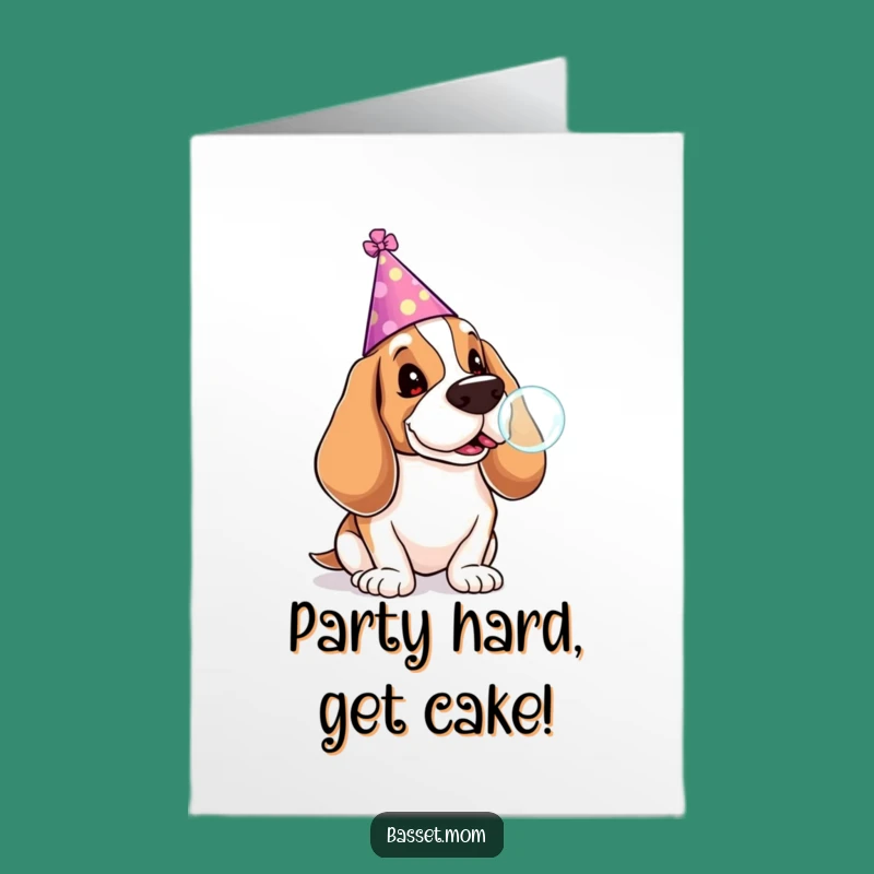 Free Printable Funny Basset Hound Birthday Card: Lollipop Pup Downloadable Gift