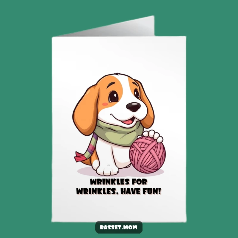 Funny Free Printable Birthday Card: Basset Hound with Yarn Ball - Downloadable Laughs!