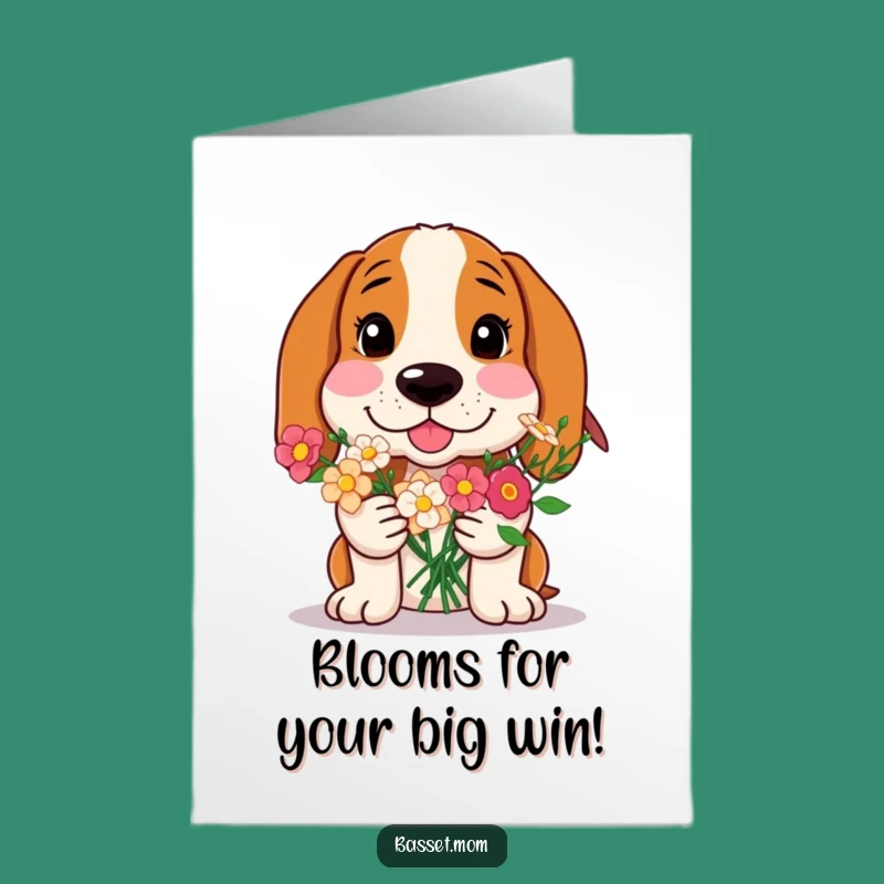 Basset Hound Congrats Card Free Printable: Flower Offering Dog Downloadable