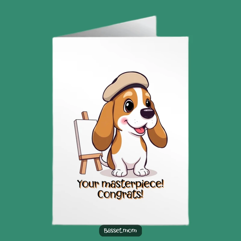Free Printable Basset Hound Artist Congrats Card: Funny Pup Painting Download