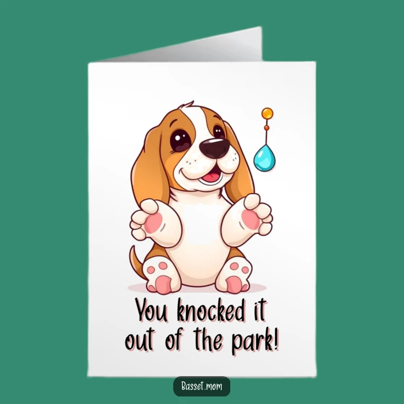 Free Printable Basset Hound Congrats Card: Playful Dog Jewel Batting