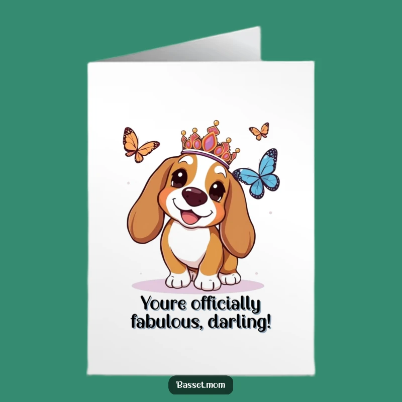Free Printable Basset Hound Congratulations Card: Royal Pup Celebrates Success - Downloadable
