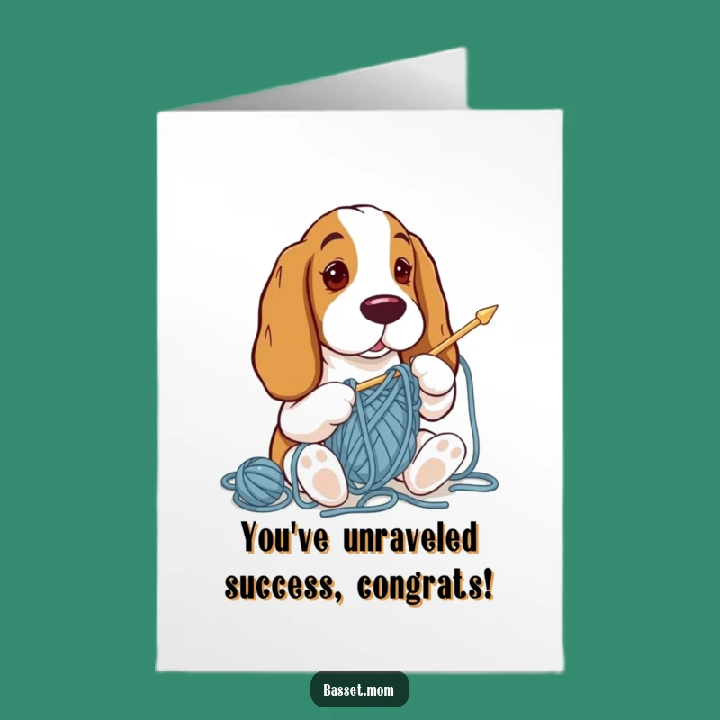 Free Printable Congrats Card: Basset Hound Knitting Champion DIY Downloadable Gift