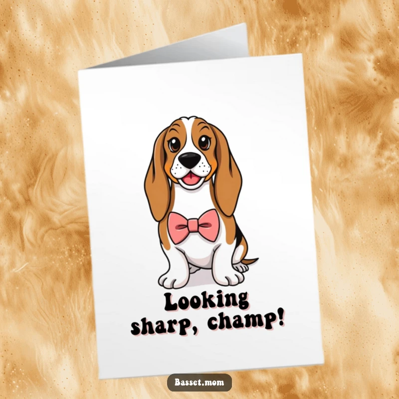 Funny Free Printable Congratulations Card - A proud Basset Hound sporting a tiny bowtie, celebrating success.