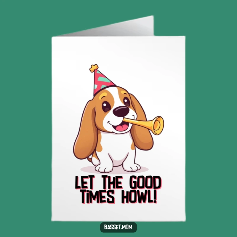 Jubilant Free Printable Congrats Card: Basset Hound Trumpeter - Downloadable Celebration