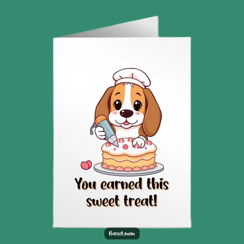Free Printable Basset Hound Cake Card: Funny Congrats DIY Downloadable Gift for Foodies!