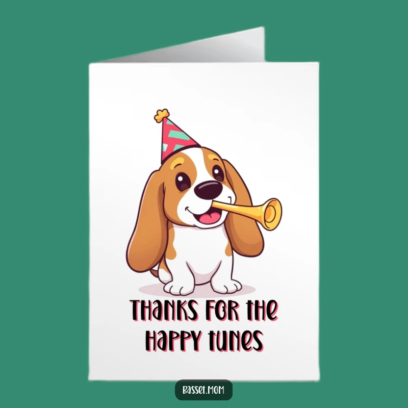Cheery Free Printable Thank You Card: Basset Hound Trumpeter - Downloadable Thanks