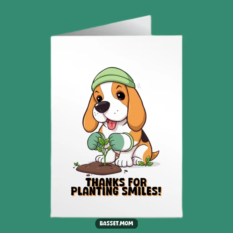 Free Printable Basset Hound Gardener Thank You Card: Sprout Planting Gratitude, Funny Downloadable Note