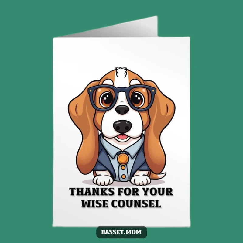 Free Printable Basset Hound Librarian Thank You Card: Scholarly Gratitude Downloadable
