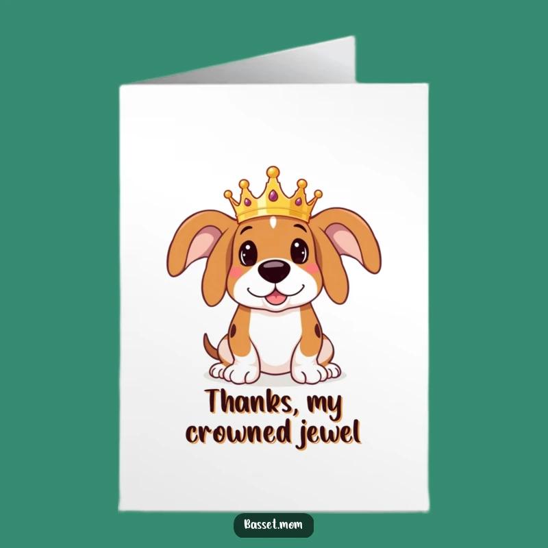 Free Printable Basset Hound Thank You Card: Crowned Dog Downloadable