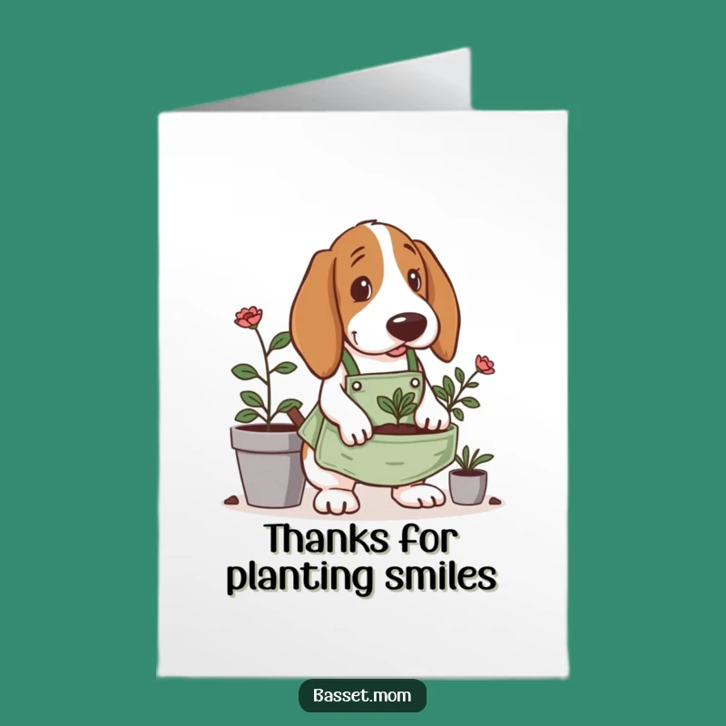 Free Printable Basset Hound Thank You Card: Gardener Hound, Planting Gratitude