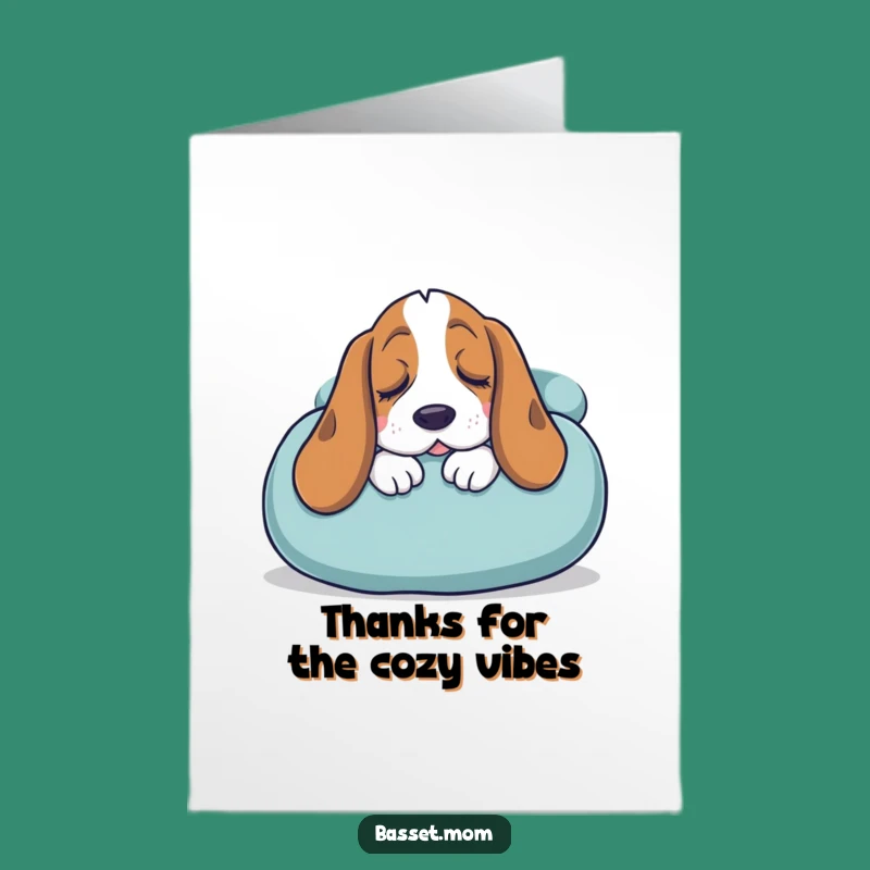 Free Printable Funny Basset Hound Thank You Card: Sleepy Pup Cushion Downloadable Gift