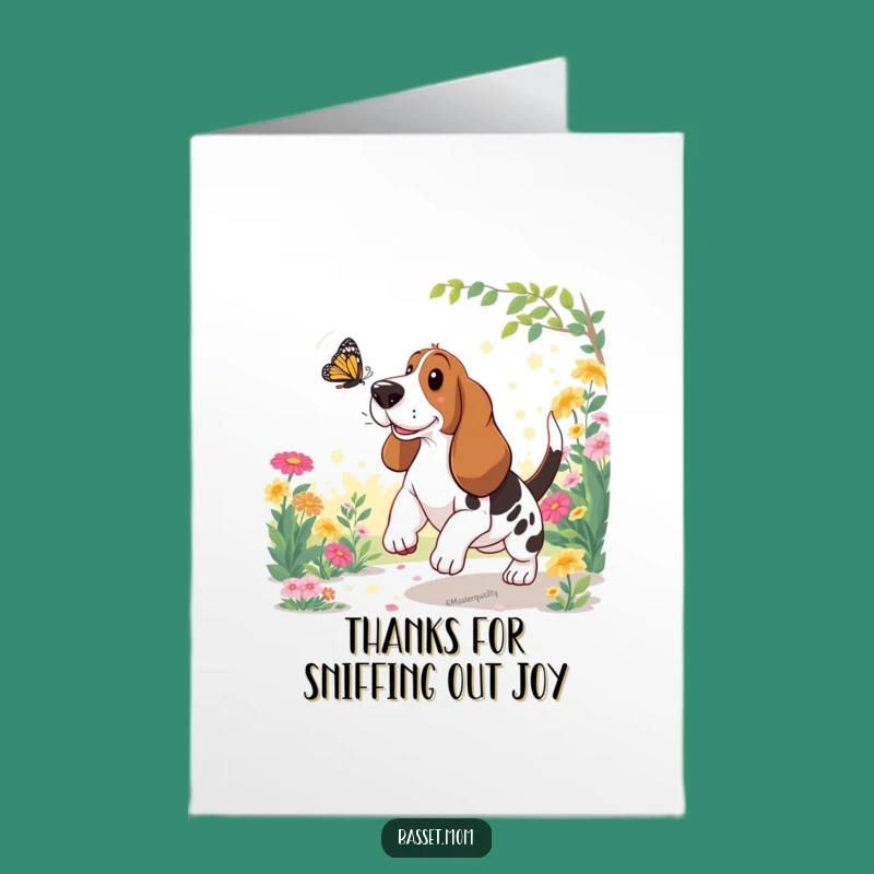 Free Printable Thank You Card: Basset Hound Butterfly Chase, Downloadable Gratitude!