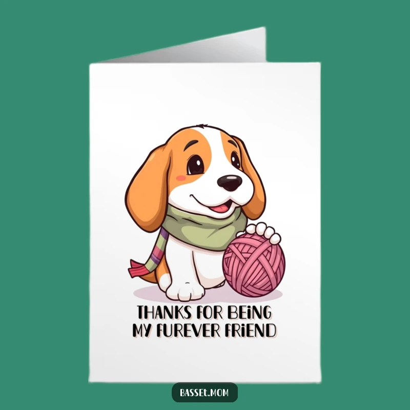 Funny Free Printable Thank You Card: Basset Hound Yarn Ball - Downloadable Appreciation