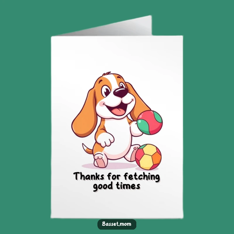 Free Printable Basset Hound Thank You Card: Cheerful Ball Player Expressing Gratitude