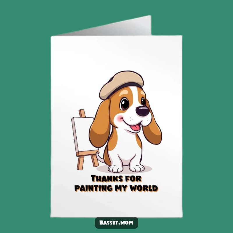 Free Printable Basset Hound Artist Thank You Card: Funny Pup Painting