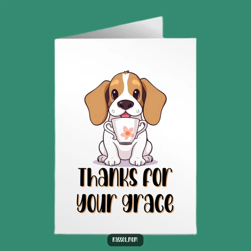 Free Printable Thank You Card: Basset Hound Teacup Balance, Funny Downloadable Gift