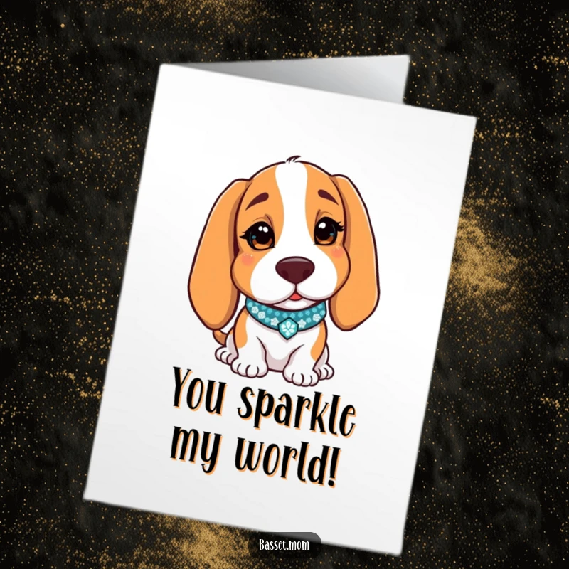Funny Free Printable Thank You Card: A Basset Hound with a sparkly collar winks kindly, sending heartfelt thanks with humor.