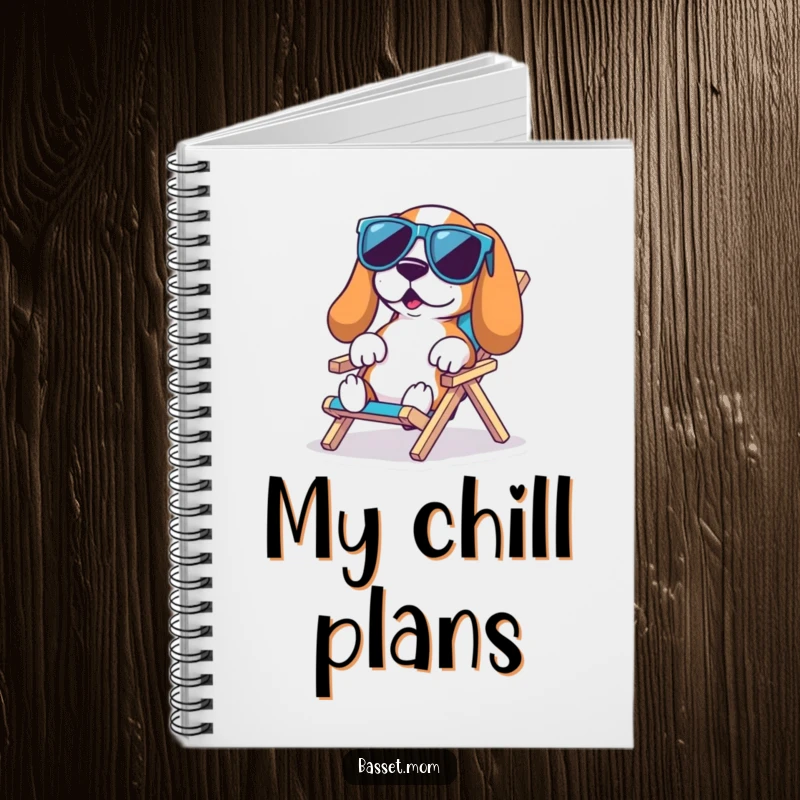 Funny Basset Hound Beach Notebook: A Basset hound in cool sunglasses lounges on a tiny chair, inspiring relaxed ideas, a funny gift.