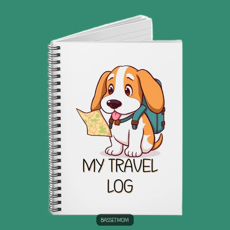Funny Basset Hound Explorer Notebook - Creative Dog Gift with Backpack & Map