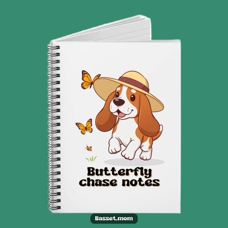 Funny Basset Hound Sun Hat Butterfly Chase Notebook - Playful Dog Journal Gift