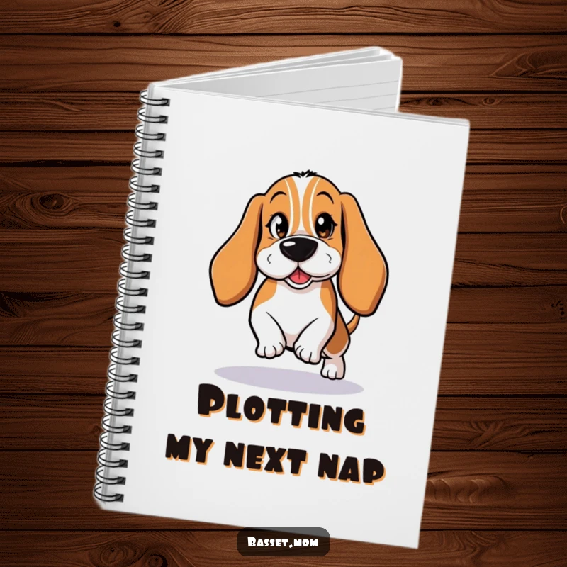 Funny Basset Hound Notebook: A mischievous dog tiptoeing with a wink, ideal for note-taking.