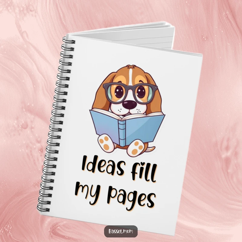 Funny Basset Hound Notebook: A dog with oversized glasses reading a colorful book, for note-taking.