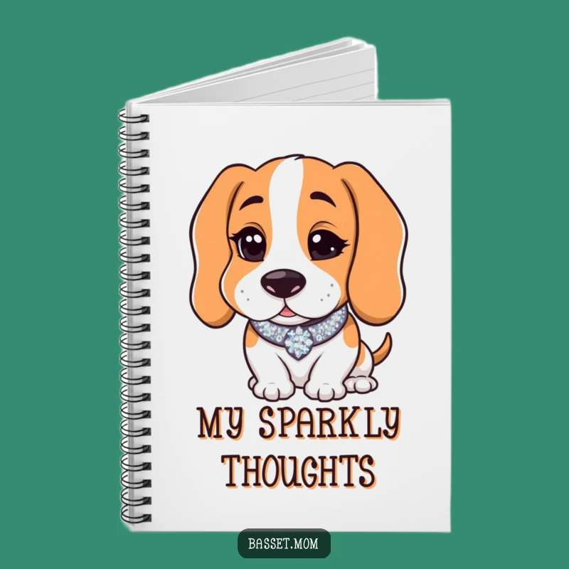 Funny Basset Hound Wink Notebook - Sparkly Collar Journal Gift
