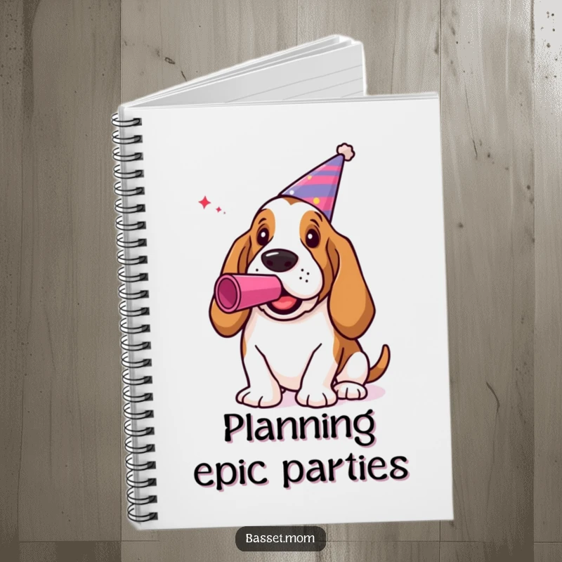 Funny Basset Hound Notebook: A dog in a party hat blowing a noisemaker, for planning fun.