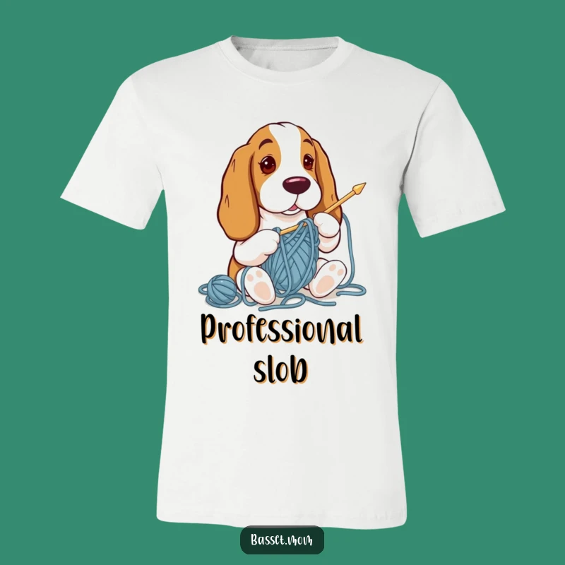 Funny Basset Hound Knitting T-Shirt: Hilarious Pooch Tangled in Yarn, Perfect Gift!