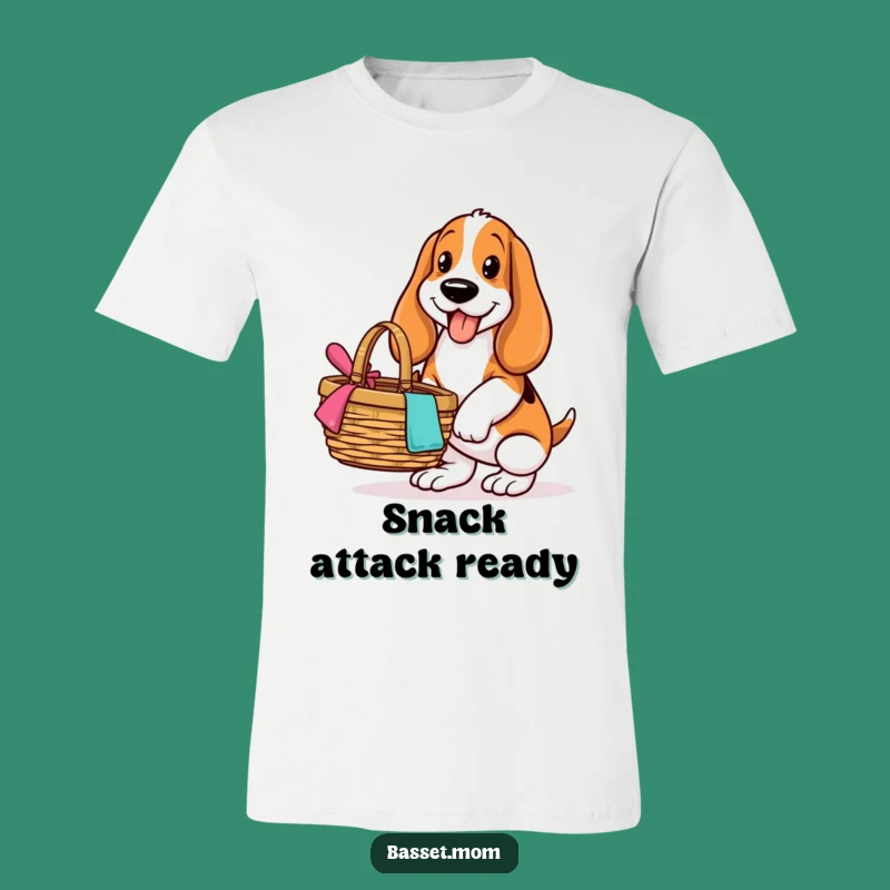 Funny Basset Hound Picnic Adventure T-Shirt: Happy Dog Humor for Outdoors