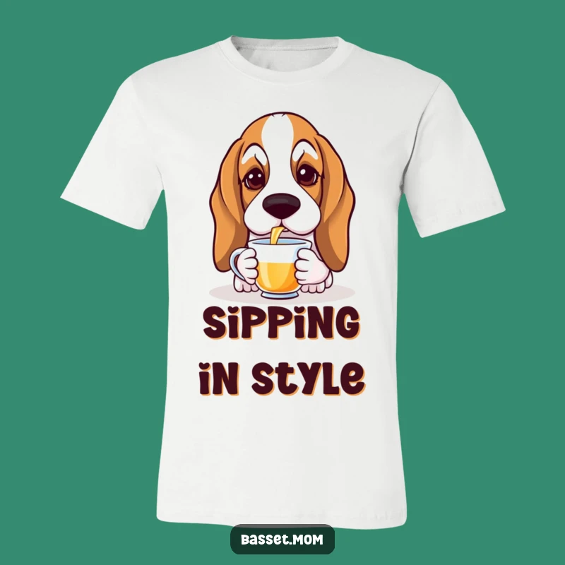 Funny Basset Hound Tea Sip T-Shirt - Graceful Dog Tee, Humorous Gift