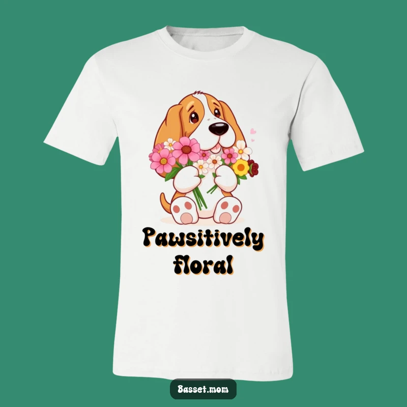 Funny Big Paws Basset Hound Flower Bouquet T-Shirt - Cute Dog Tee
