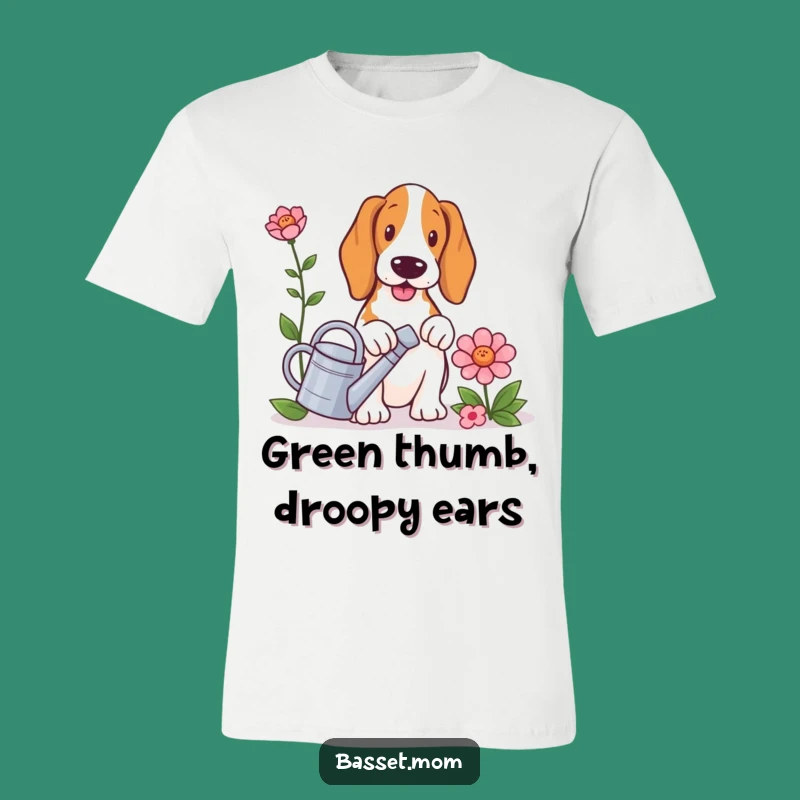 Funny Basset Hound Gardener T-Shirt - Comical Dog Lover Gift with Watering Can