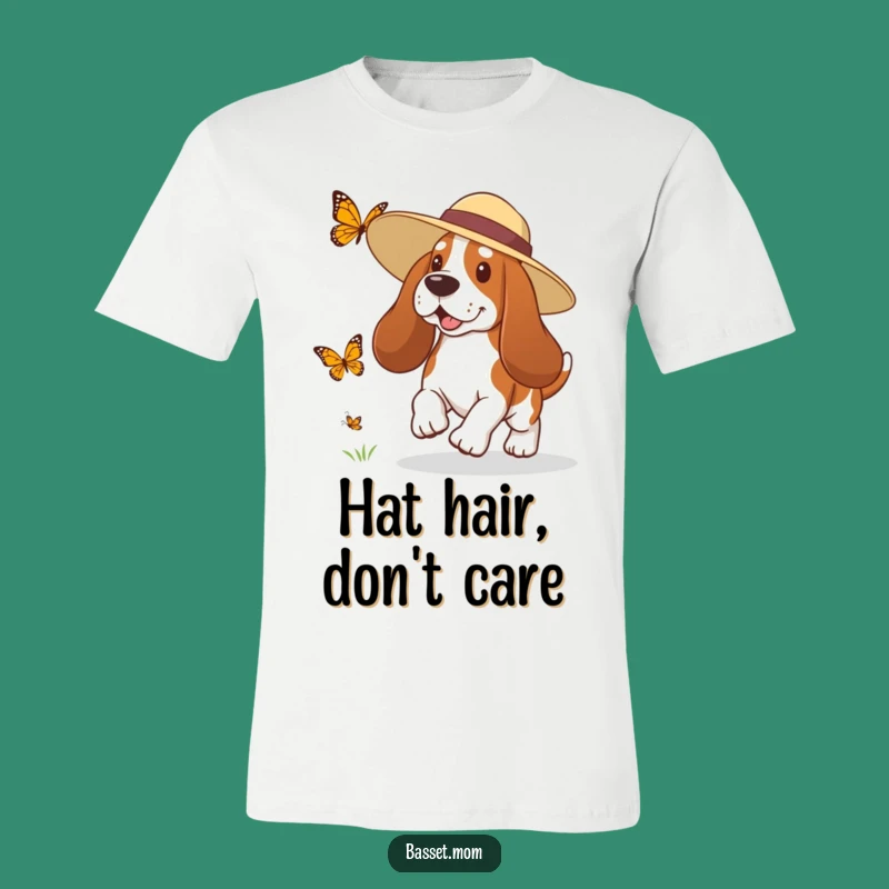 Funny Basset Hound Sun Hat Butterfly Chase T-Shirt - Dog Tee, Humorous Gift