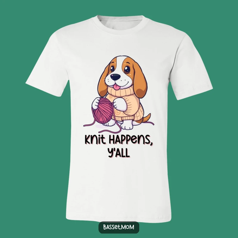 Funny Basset Hound Knitting Yarn T-Shirt - Hilarious Dog Lover Gift Apparel