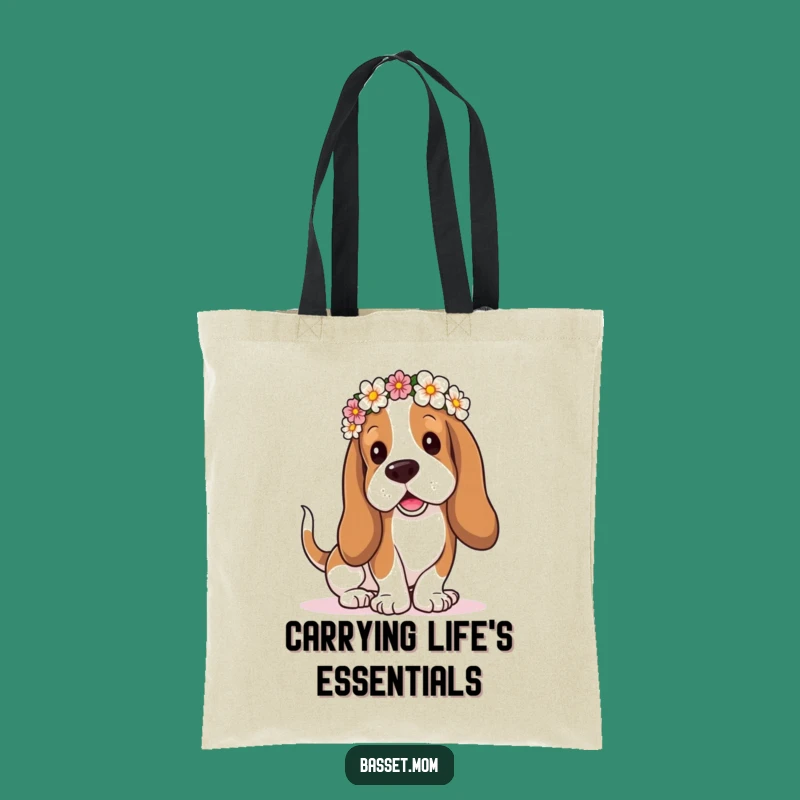 Funny Flower Crown Basset Hound Tote Bag: Droopy Ears Wags Tail - Stylish Funny Gift