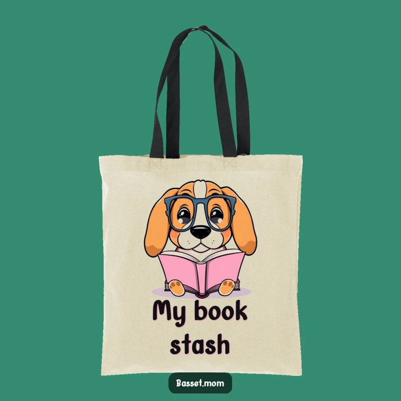Funny Basset Hound Bookworm Tote Bag - Glasses Dog Accessory Gift
